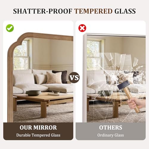 WallBeyond Farmhouse Full Length Mirror with Stand 22x65 Inch, Wooden Frame Floor Mirror,for Bedroom, Entryway, Living Room(Natural)