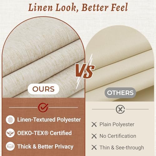 WONICY No Hook Shower Curtain with Snap-in Liner, Cream, 71 x 77