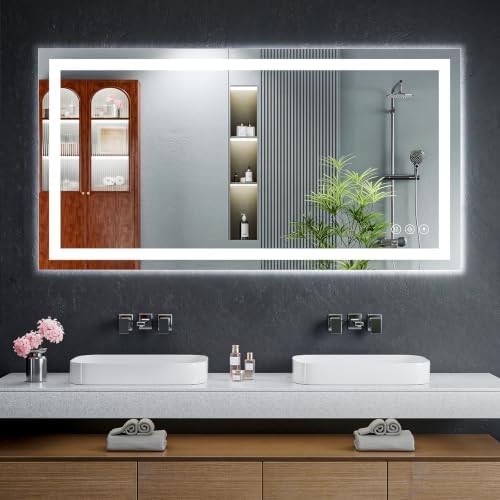24"x50" LED Bathroom Mirror with Lights, Anti-Fog, Backlit+Frontlit