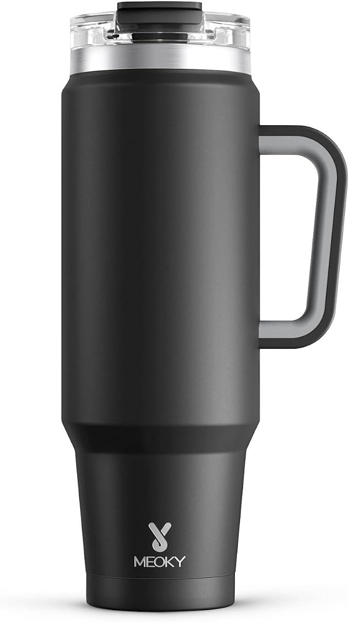 Meoky 40 oz Tumbler with Handle and Straw, Insulated Tumbler with Lid and Straw, Stainless Steel Travel Mug, Keeps Cold for 34 Hours, 100% Leak Proof, Fits in Car Cup Holder (Night)