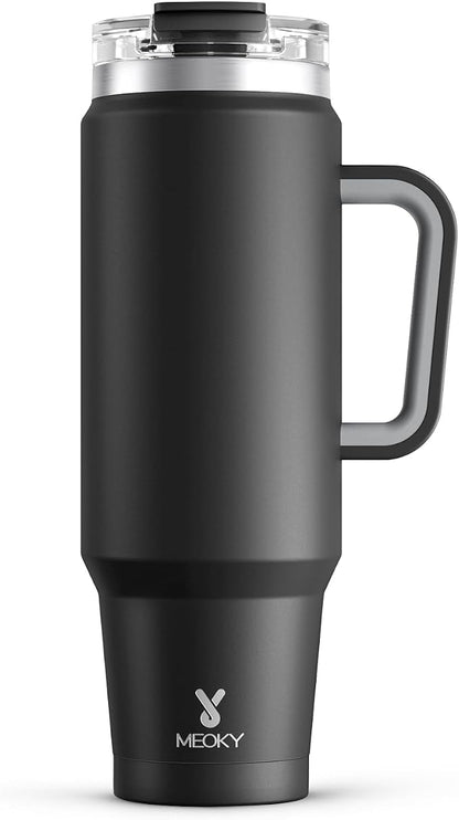 Meoky 40 oz Tumbler with Handle and Straw, Insulated Tumbler with Lid and Straw, Stainless Steel Travel Mug, Keeps Cold for 34 Hours, 100% Leak Proof, Fits in Car Cup Holder (Night)