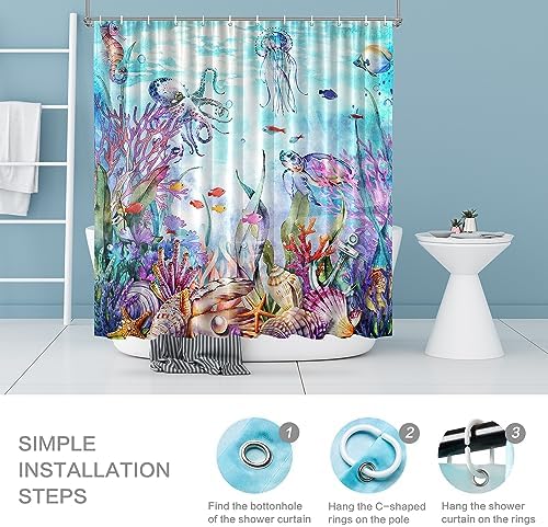 Ocean Shower Curtain, Kids Shower Curtain for Bathroom 72x72
