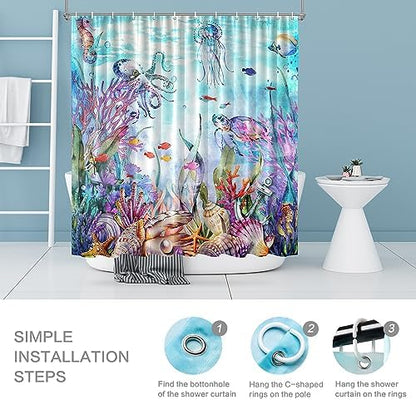 Ocean Shower Curtain, Kids Shower Curtain for Bathroom 72x72