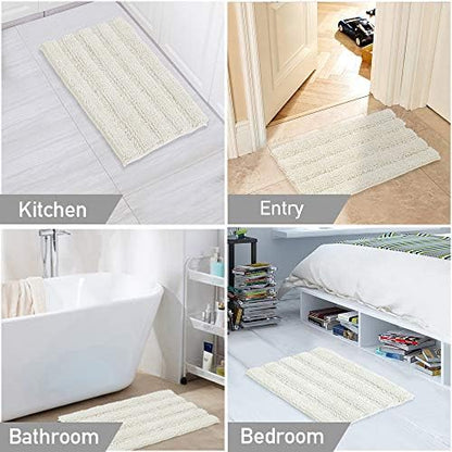 Turquoize Bathroom Rug 20"x32", Soft Absorbent Chenille Bath Rug, Cream