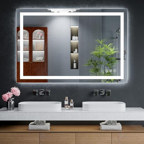 48"x32" LED Bathroom Mirror with Lights, Backlit+Frontlit, Anti-Fog