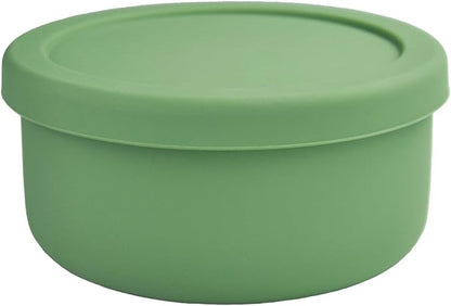 24 fl oz Silicone Food Storage Container with Lid, Round Portable Airtight Salad Bowl, Reusable Meal Prep Bowl for Soup Stew Leftovers, Microwave Fridge Dishwasher Safe, BPA Free (Grass green 1 Pack）