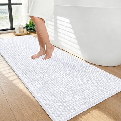 OLANLY Thick Chenille Bathroom Runner Rugs 47x24, Absorbent Bath Mat, White