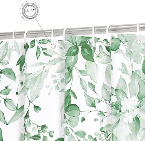 Gibelle MintGreen Eucalyptus Shower Curtain, Watercolor Floral Print, 72x78