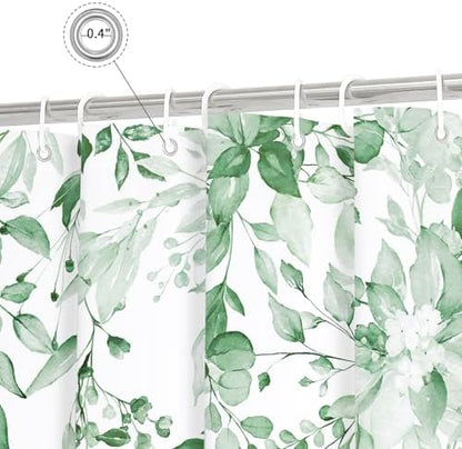 Gibelle MintGreen Eucalyptus Shower Curtain, Watercolor Floral Print, 72x78