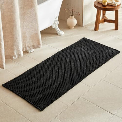TYUU Black Waffle Runner Rug Bathroom, Long Boho Bath Mat, 60x24