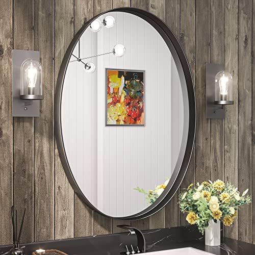 TETOTE Black Oval Bathroom Mirror, 24 x 36 Matte Black Framed Wall Mounted Mirror for Vanity, Modern Decorative Shatterproof Oval Wall Mirrors for Entryway, Living Room, Bedroom