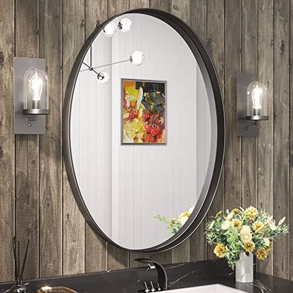 TETOTE Black Oval Bathroom Mirror, 24 x 36 Matte Black Framed Wall Mounted Mirror for Vanity, Modern Decorative Shatterproof Oval Wall Mirrors for Entryway, Living Room, Bedroom