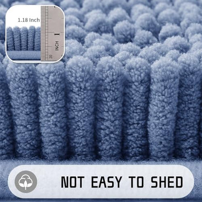 Yimobra Washable Bathroom Rugs, Super Soft & Absorbent Chenille Bath Mat for Floor & Carpet, Quick Dry Non Slip Bath Mat for Tub Shower, 32"x20",Denim Blue