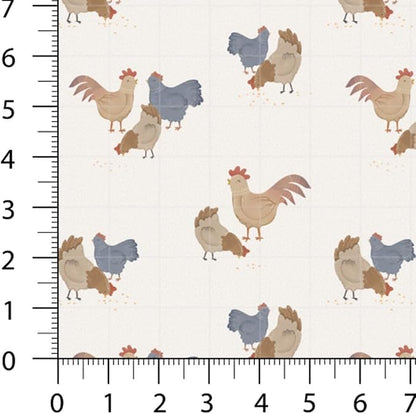 Farm Patchwork Fabric Panel 100x155 cm – 100% Cotton Satin, 6 Coordinated Chicken & Rooster Prints on One Continuous Sheet for Quilting, Sewing & DIY Crafts (Rustic Farm Mix, 6pcs 50x50cm)