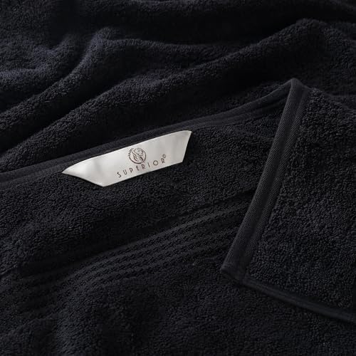 SUPERIOR Egyptian Cotton 3-Piece Towel Set, Basic Towels for Bathroom, Home Decor, Guest Bath, Shower, Apartment, Included 1 Face, 1 Hand, 1 Bath Towel, Washcloth, Quick Dry, Black
