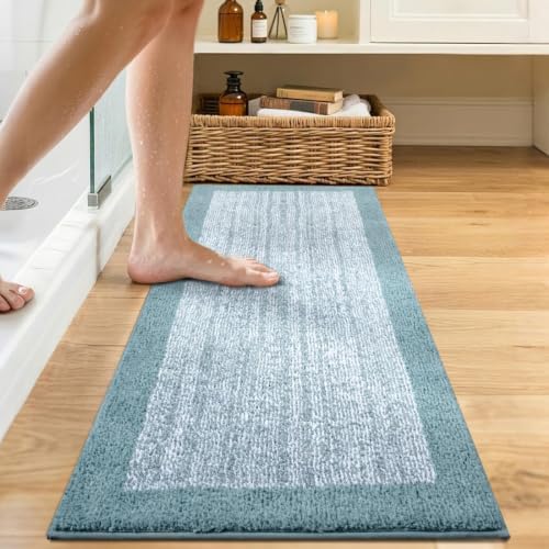 48x17 Bathroom Rugs Non Slip Washable, Soft Absorbent Bath Mat Dusty Blue