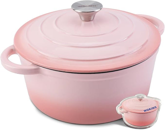 Enameled Cast Iron Dutch Oven - 7QT Pot with Lid,Oven Safe to 500°F,Heavy-Duty Cookware for Sourdough Bread Baking,Braising,Stews,Roasting Pink