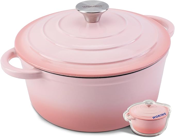 Enameled Cast Iron Dutch Oven - 5.5QT Pot with Lid,Oven Safe to 500°F,Heavy-Duty Cookware for Sourdough Bread Baking,Braising,Stews,Roasting Pink