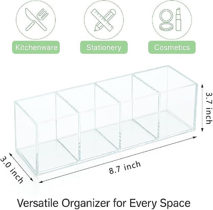 elysolpluv Clear Acrylic 4-Compartment Organizer Box, Large (8.7" × 3.0" × 3.7") – Handcrafted, Eco-Friendly, Minimal Packaging Home Storage Organizer