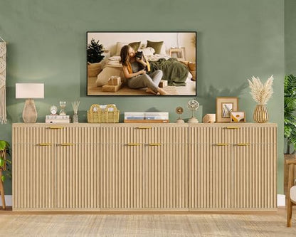 TEENFON 31.5" W Fluted Buffet Cabinet with Storage, Sideboard Cabinet, Coffee Bar Cabinet with 2 Doors and Adjustable Shelf for Living Room, Kitchen, Entryway, Natural