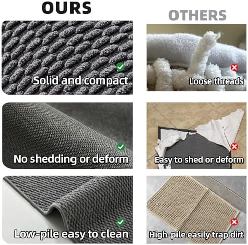 TYUU Bathroom Rugs Non Slip Washable, Super Absorbent Thin Bath Mat Quick Dry Low Pile Bathroom Rug, Dark Grey 20"x48"