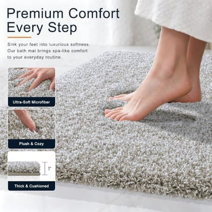 OLANLY Microfiber Bathroom Rugs 47x20, Quick Dry Bath Mat, Greige and White