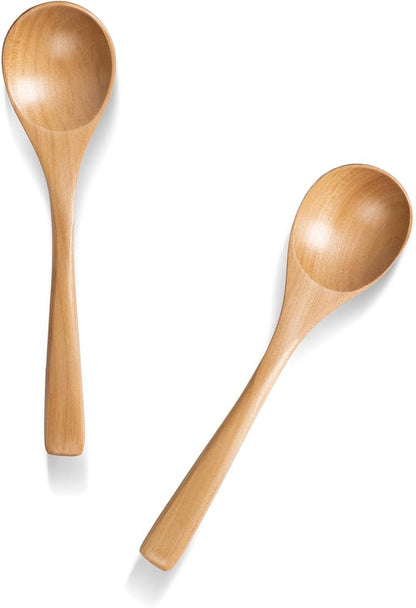 2 PCS Wooden Spoons for Eating, 7 inch Wooden Honey Spoons for Tea, Wood Teaspoons for Stirring Coffee, Schima Wood Table Spoon for Cooking, Small Serving Spoon for Soup, Desserts & Cereal