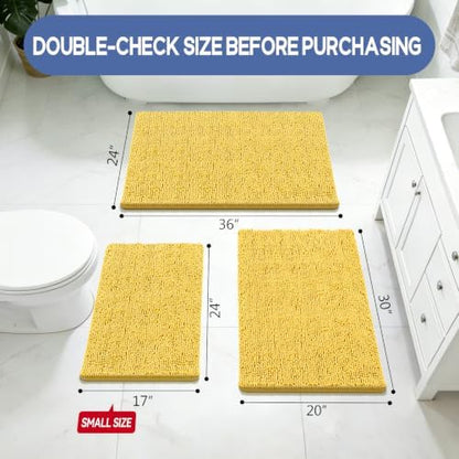 Bcoimo Bath Rug Mat,Yellow Chenille High Absorbent Bathroom Shower Tub Mats