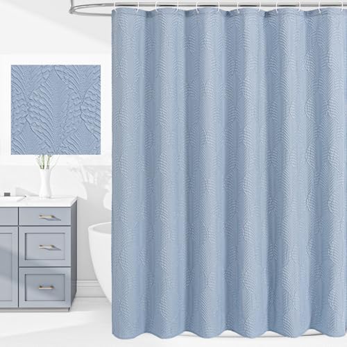 Gibelle 72x84 Extra Long Shower Curtain, Fog Blue 3D Embossed Half Bath Curtain