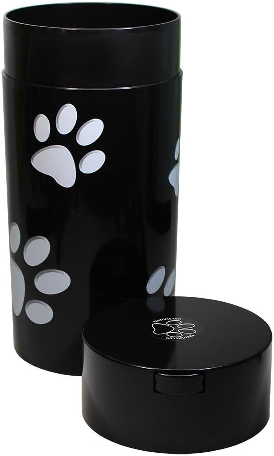 Tightpac Pawvac 5 to 24 Ounces Container, Airtight Pet Food and Treats Storage Jar - Patented Vacuum Seal Container for Pet Food, Treats and other Dry Goods - Black with Paws