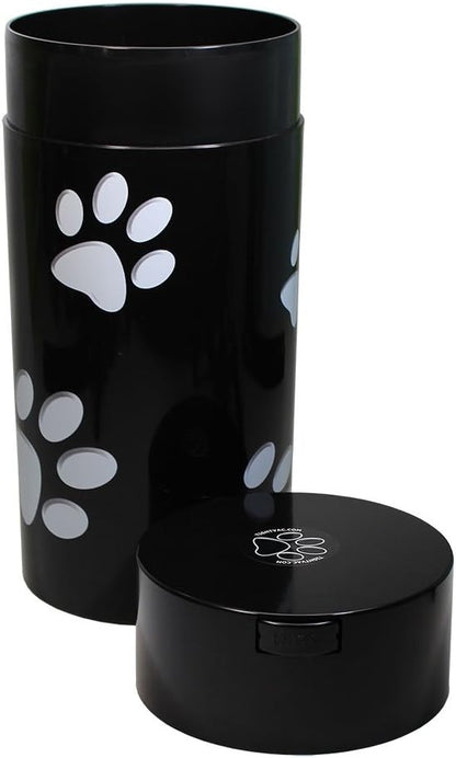 Tightpac Pawvac 5 to 24 Ounces Container, Airtight Pet Food and Treats Storage Jar - Patented Vacuum Seal Container for Pet Food, Treats and other Dry Goods - Black with Paws