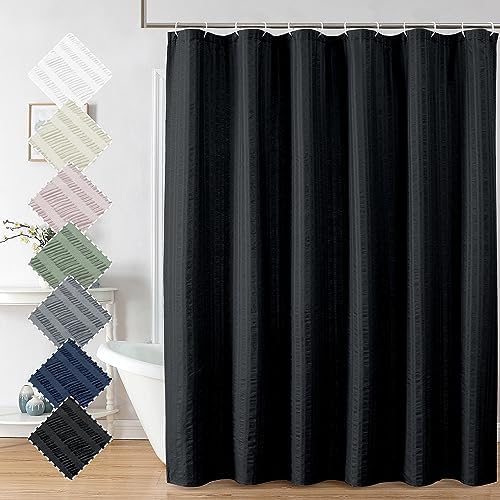 Aiyufeng Moga 3D Embossed Waterproof Fabric Shower Curtain - Hotel Quality Soft Black Shower Curtain Fabric, Light-Weight Cloth & Machine Washable - Standard Size 72x72, Black