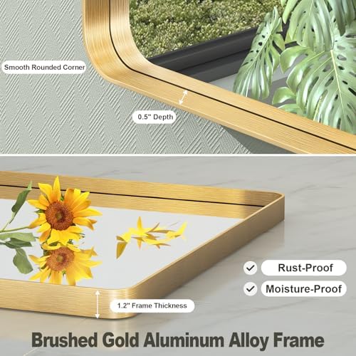 24x36 Inch Gold Framed Bathroom Mirror for Wall