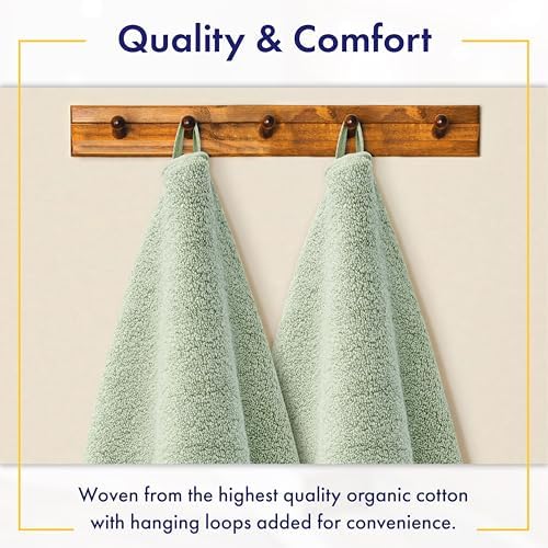 Alusa Home 100% Organic Zero-Twist Cotton Towels - GOTS Certified Luxury Bath Towels - Ultra Soft & Plush 700GSM Long-Staple Cotton - 6 Piece Towel Set (Eucalyptus Green)