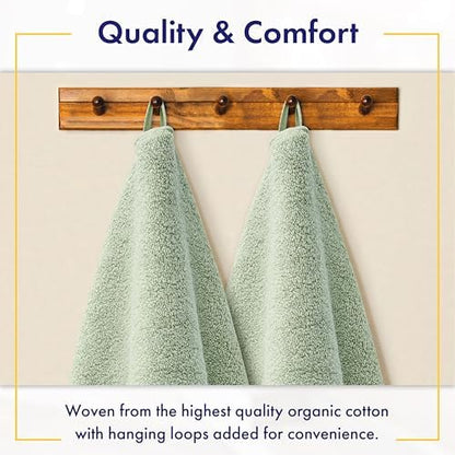Alusa Home 100% Organic Zero-Twist Cotton Towels - GOTS Certified Luxury Bath Towels - Ultra Soft & Plush 700GSM Long-Staple Cotton - 6 Piece Towel Set (Eucalyptus Green)