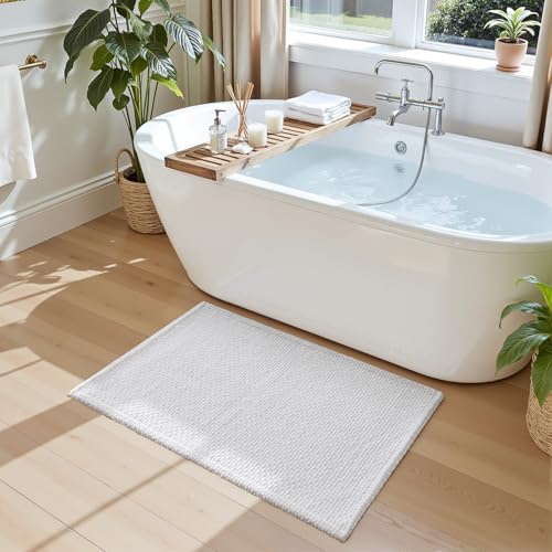 DEXI Chenille Bath Mat 32x20, Soft Absorbent Bathroom Rugs, White