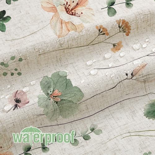 Gibelle Sage Green Linen Watercolor Floral Fabric Shower Curtain, 72x78