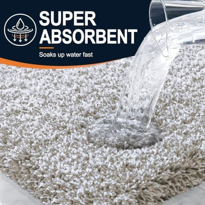 OLANLY Microfiber Bathroom Rugs 47x20, Quick Dry Bath Mat, Greige and White