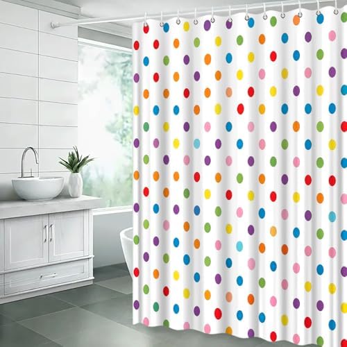 Polka Dot Shower Curtain Colorful Retro Cute Spot Vintage Fabric Decorative Bathroom Curtains with Hooks,70" Wx75 H