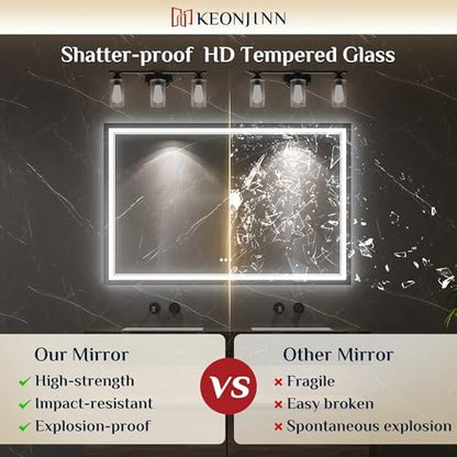 Keonjinn 48" x 30" Lighted Mirrors for Bathroom Wall, Frontlit & Backlit