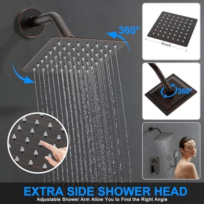 Shower Faucet Set, 12" Ceiling Mount Rainfall Shower System with 2 Rain Shower Head and Multi-function Handheld Head Push Button Diverter Shower Faucet Trim Kit (12", Oil Rubbed Bronze)