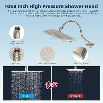 Hibbent All Metal Dual Filtered Rainfall High Pressure 10'' Shower Head