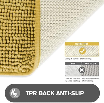 Bathroom Runner Rug 24 x 60 Inch – Extra Large Long Bath Mat | Absorbent and Washable Thick Chenille Bath Rug Non-Slip Runner Rug for Bathroom, Shower, Sink(Mustard)