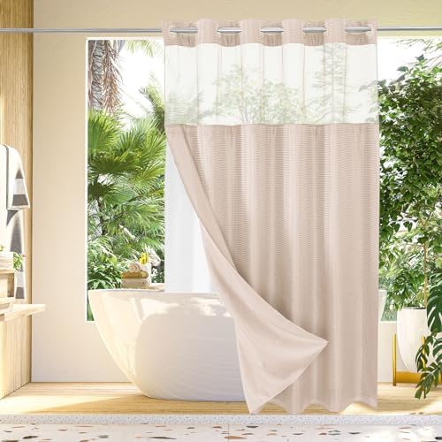 Gibelle No Hook Cloth Blush Pink Shower Curtain with Liner, 72x80
