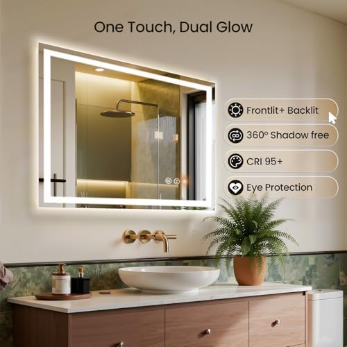 40"x30" LED Bathroom Mirror with Anti-Fog, Backlit & Front Lights, Memory