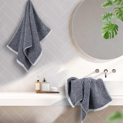 Cleanbear Bathroom Hand Towels with Herringbone Pattern - Cotton, 2-Pack