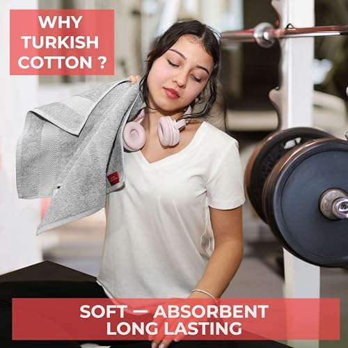 TEXTILOM 100% Turkish Cotton 6 Pcs Luxury Bath Towels, Soft & Absorbent Bathroom Towels Set (2 Bath Towel, 2 Hand Towel, 2 Washcloths)- Light Grey