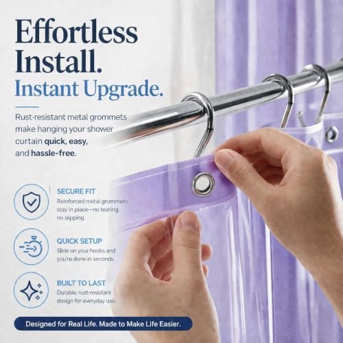 EHZNZIE Purple Shower Curtain Liner 72x72, PEVA Waterproof Bath Curtain, No Chemical Smell, 3 Weighted Magnets, Durable with Rustproof Metal Grommets