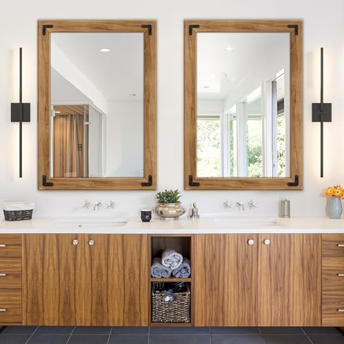 Wood Framed Bathroom Vanity Mirror for Wall, 28"x40" Farmhouse Mirror