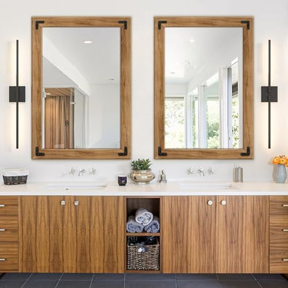 Wood Framed Bathroom Vanity Mirror for Wall, 28"x40" Farmhouse Mirror